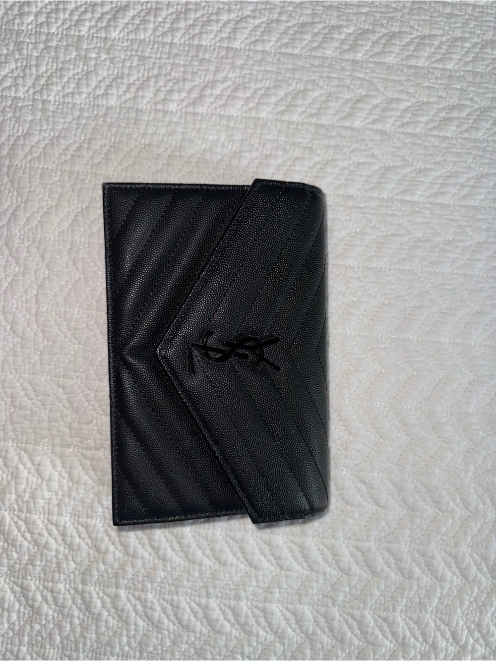 Saint Laurent Black Chevron Quilted Envelope Wallet